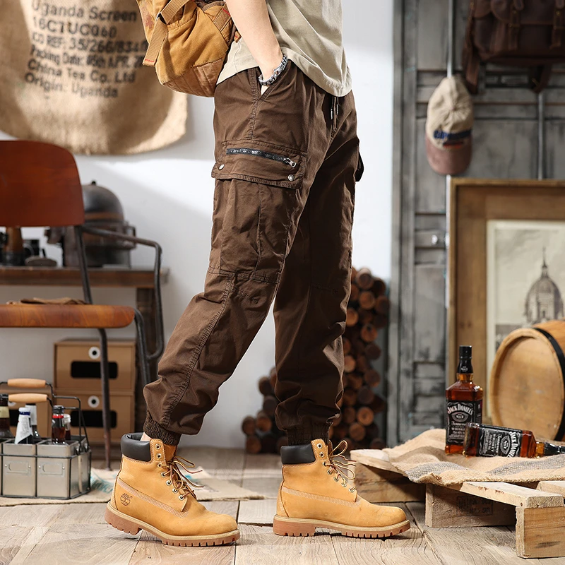 美式直筒户外休闲工装裤复古宽松长裤大码男士耐磨多口袋休闲裤