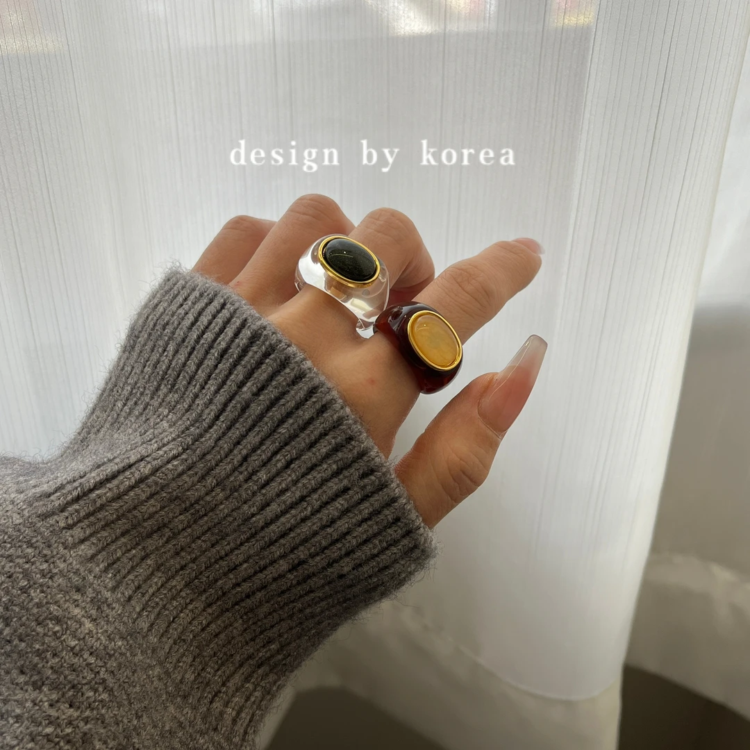 铜合金树脂戒指 中古珐琅合金戒指复古小众设计气质时尚设计感