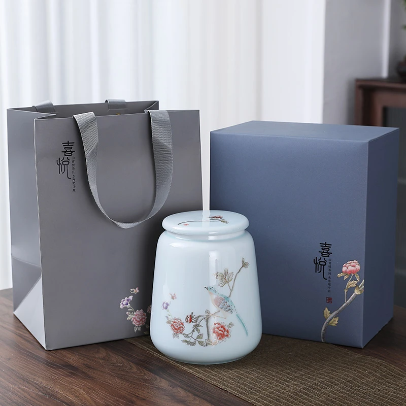 喜悦大号陶瓷茶叶罐龙井绿茶红茶白茶陶瓷罐茶罐礼盒包装空盒定制