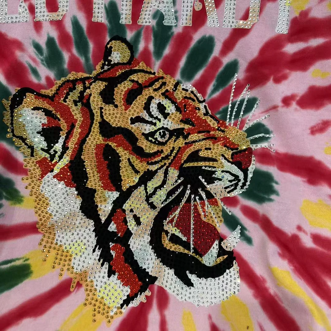 I-4  EH 潮牌男士虎头烫钻印花休闲圆领短袖T恤 02167