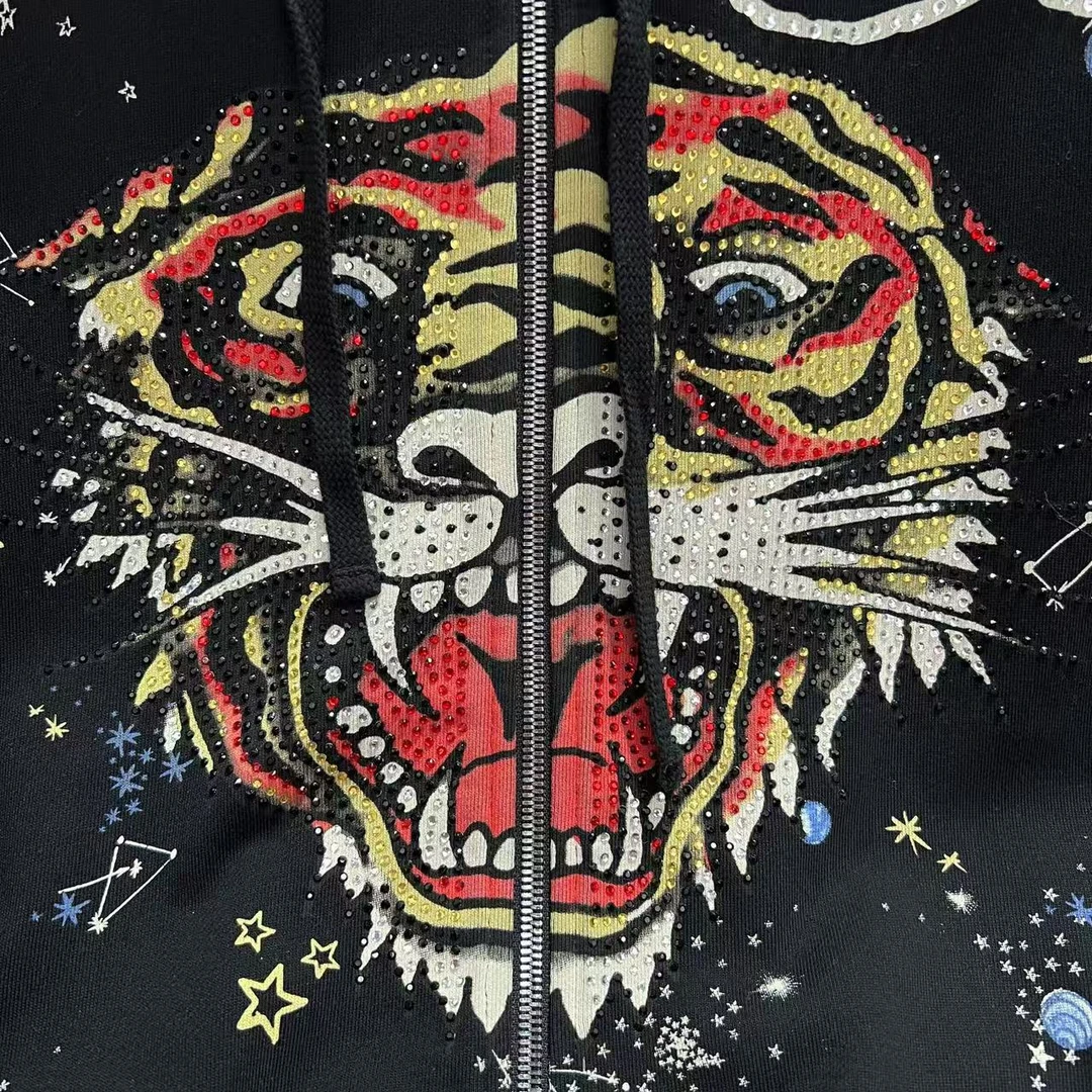 E-22   EH潮牌秋季情侣款虎头烫钻印花休闲连帽开衫外套 YM400