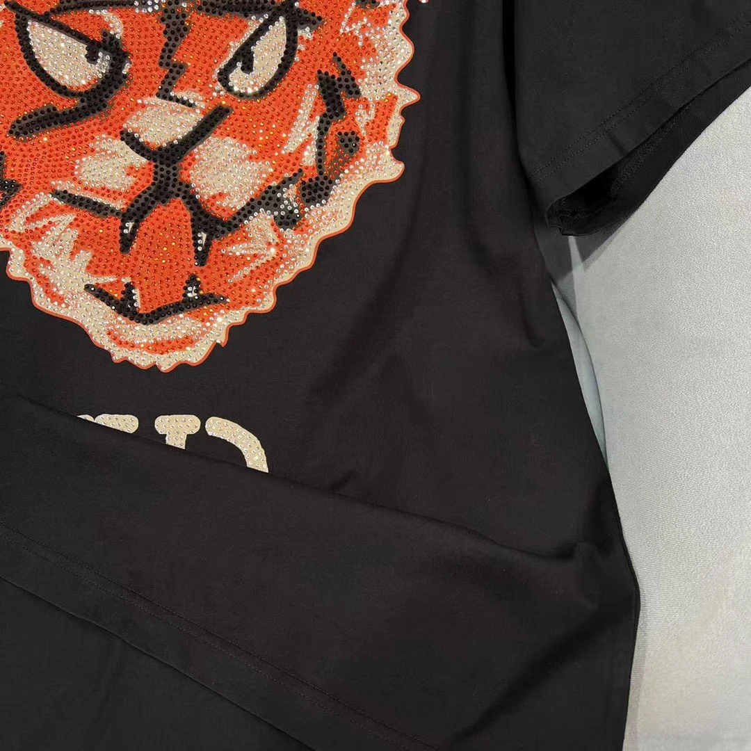 H-54 EH 潮牌情侣款虎头烫钻印花休闲圆领短袖T恤 BM190