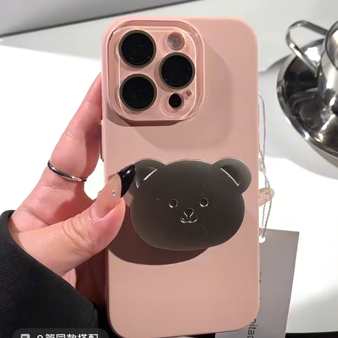 ins小众简约肤感磨砂苹果14promax手机壳iPhone15公仔支架13/12P