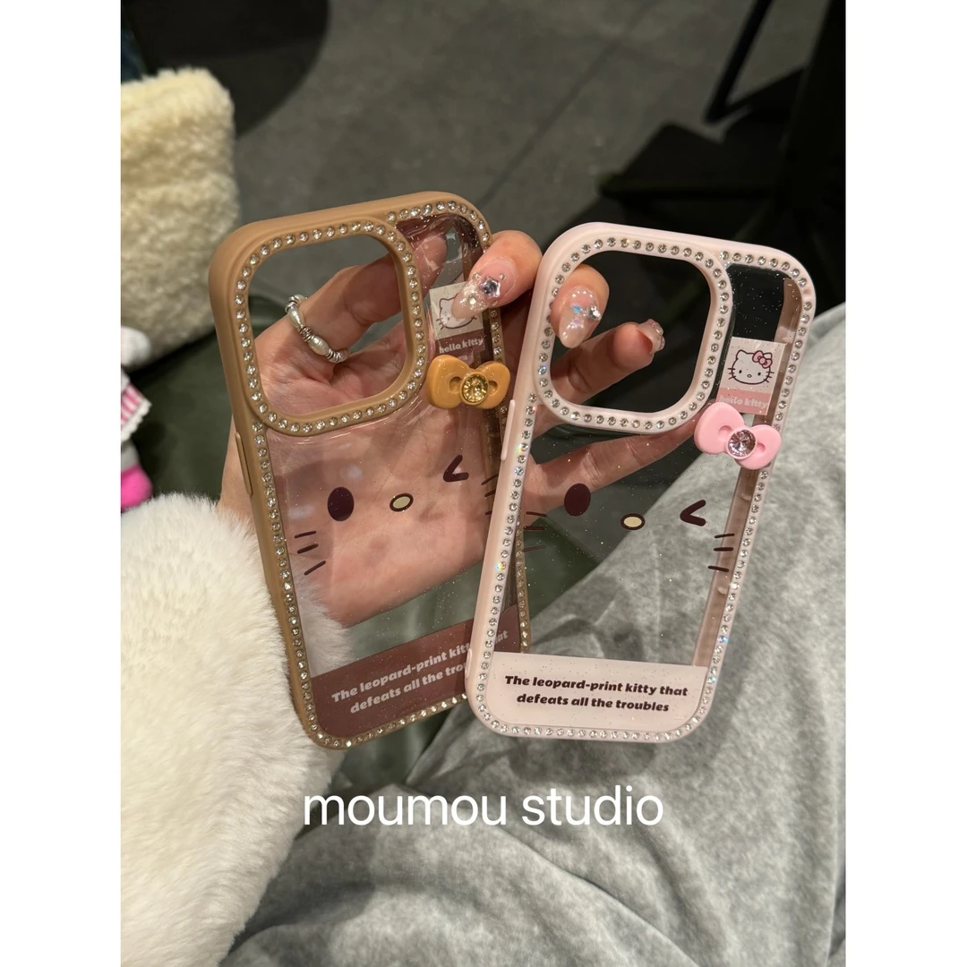 边框点钻可爱猫咪表情适用于苹果16promax手机壳15保护套1413少女