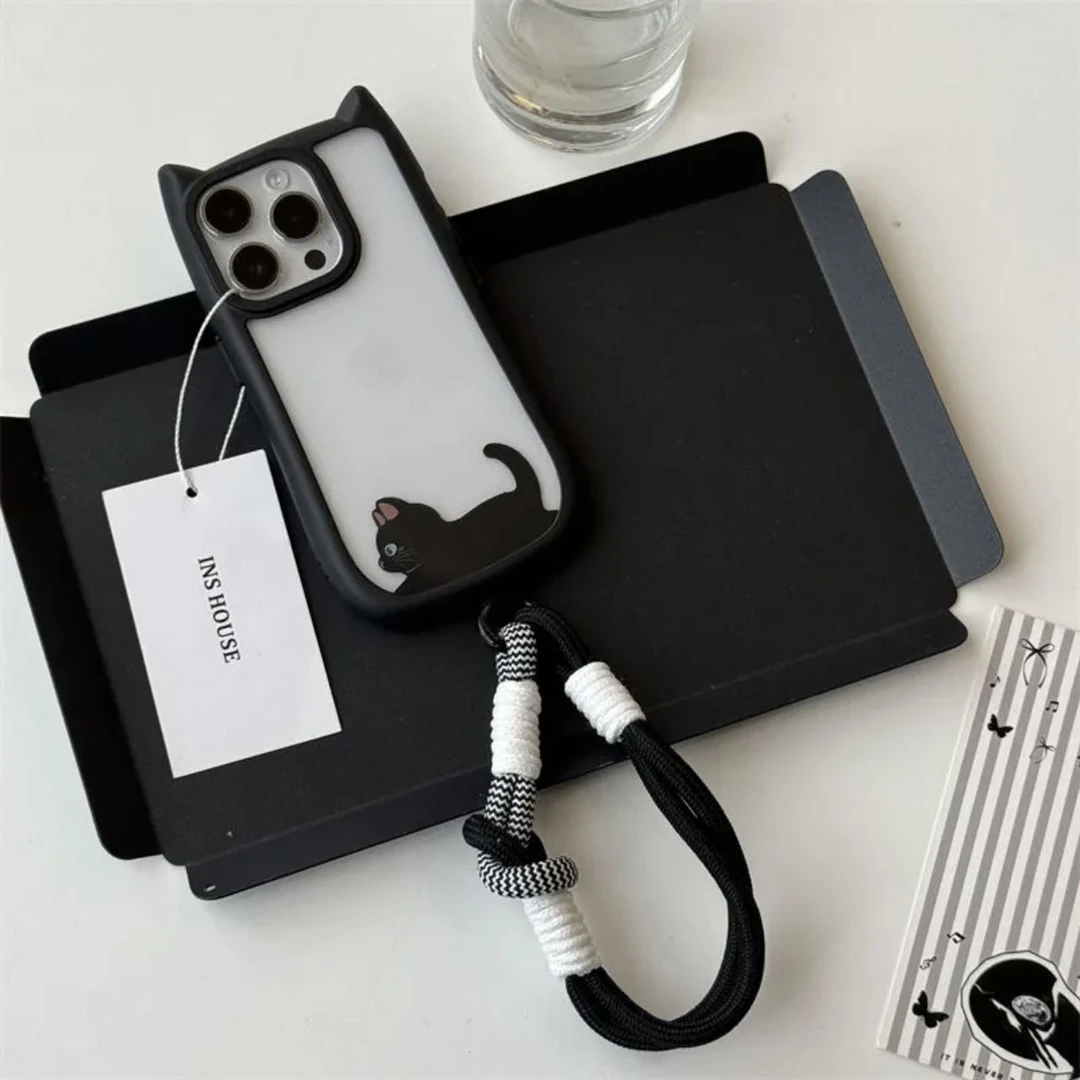 适用苹果系列iPhone15ins可爱14pro立体猫耳朵挂绳13新款12手机壳