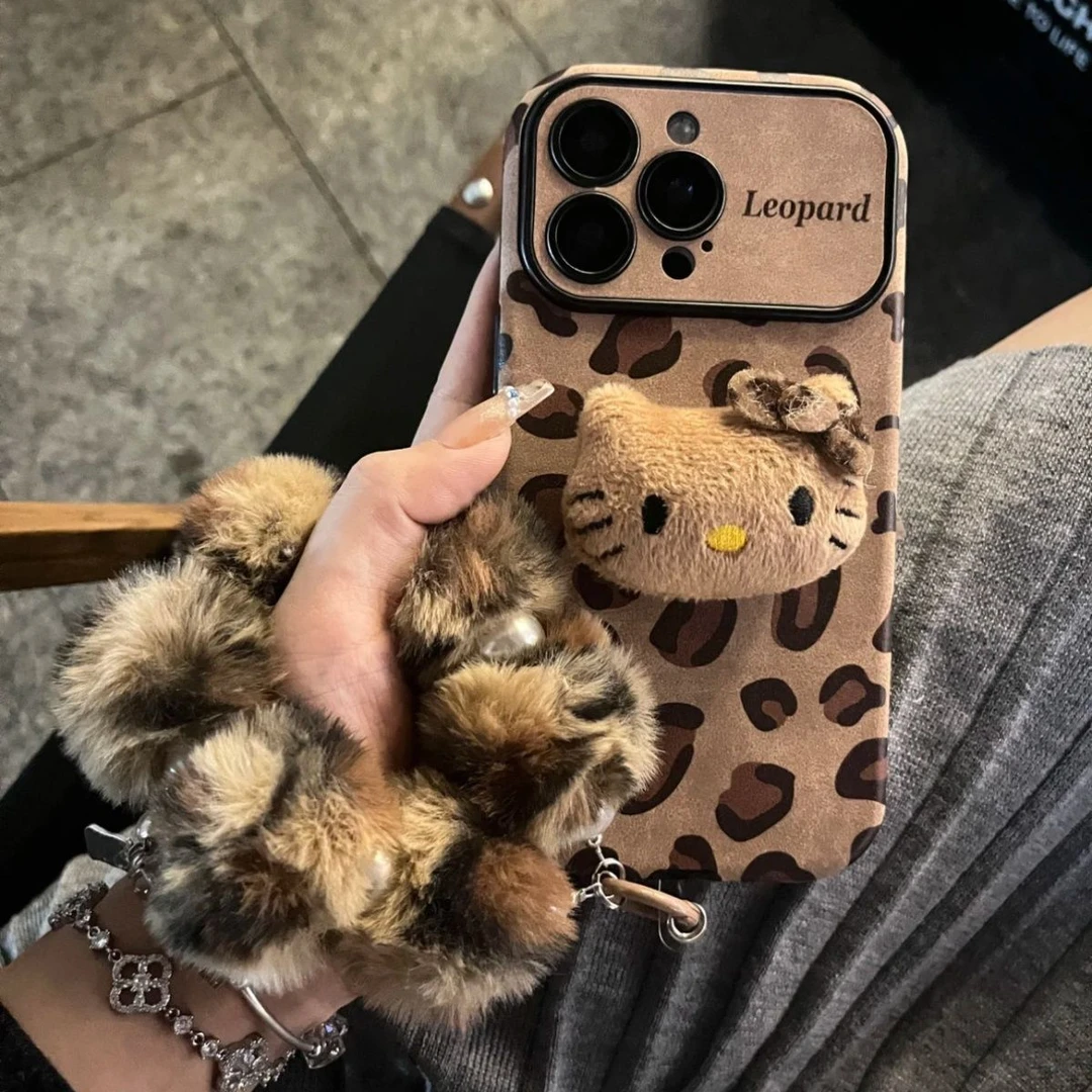 秋冬复古豹纹毛绒猫咪适用16/15iPhone手机壳13苹果14promax新款