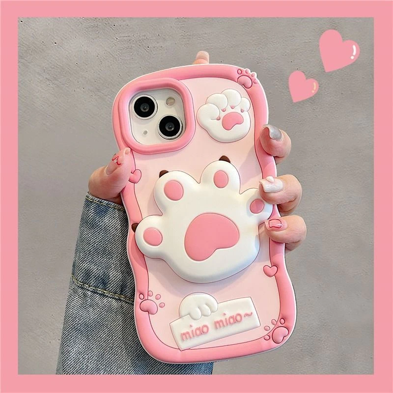 可爱立体猫爪苹果14ProMax手机壳粉色厚13/12Pro硅胶iPhone11软套