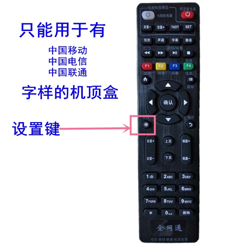 全网通适用于有中国移动/电信/联通字样的高清网络机顶盒遥控器