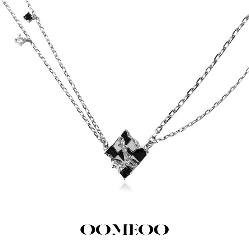 坠链均925银 原创设计棋盘格项链2022新款潮双层锁骨链甜酷风小众