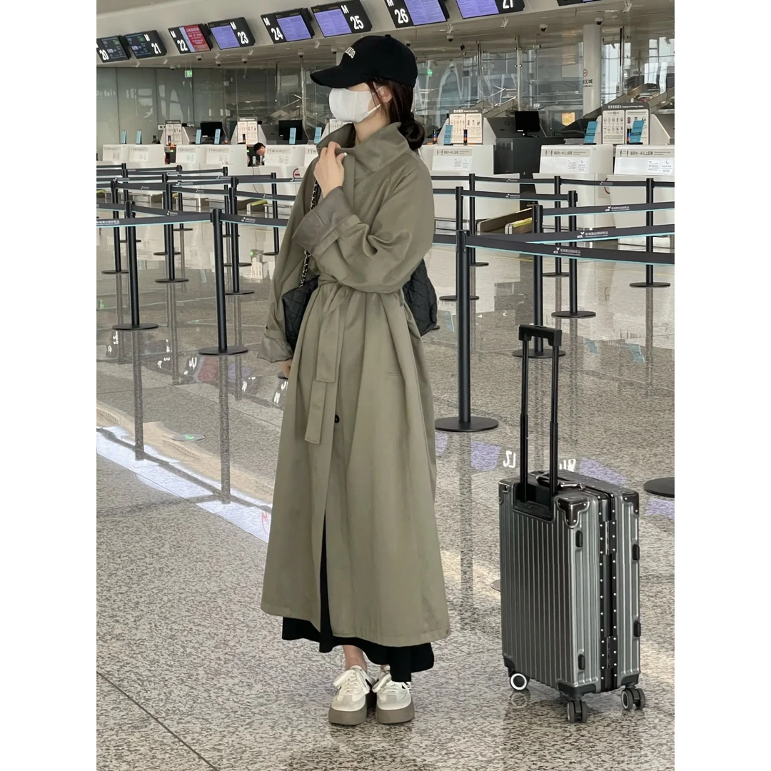 韩系慵懒风垂感宽松风衣外套女秋季新款小个子高级感休闲长款大衣
