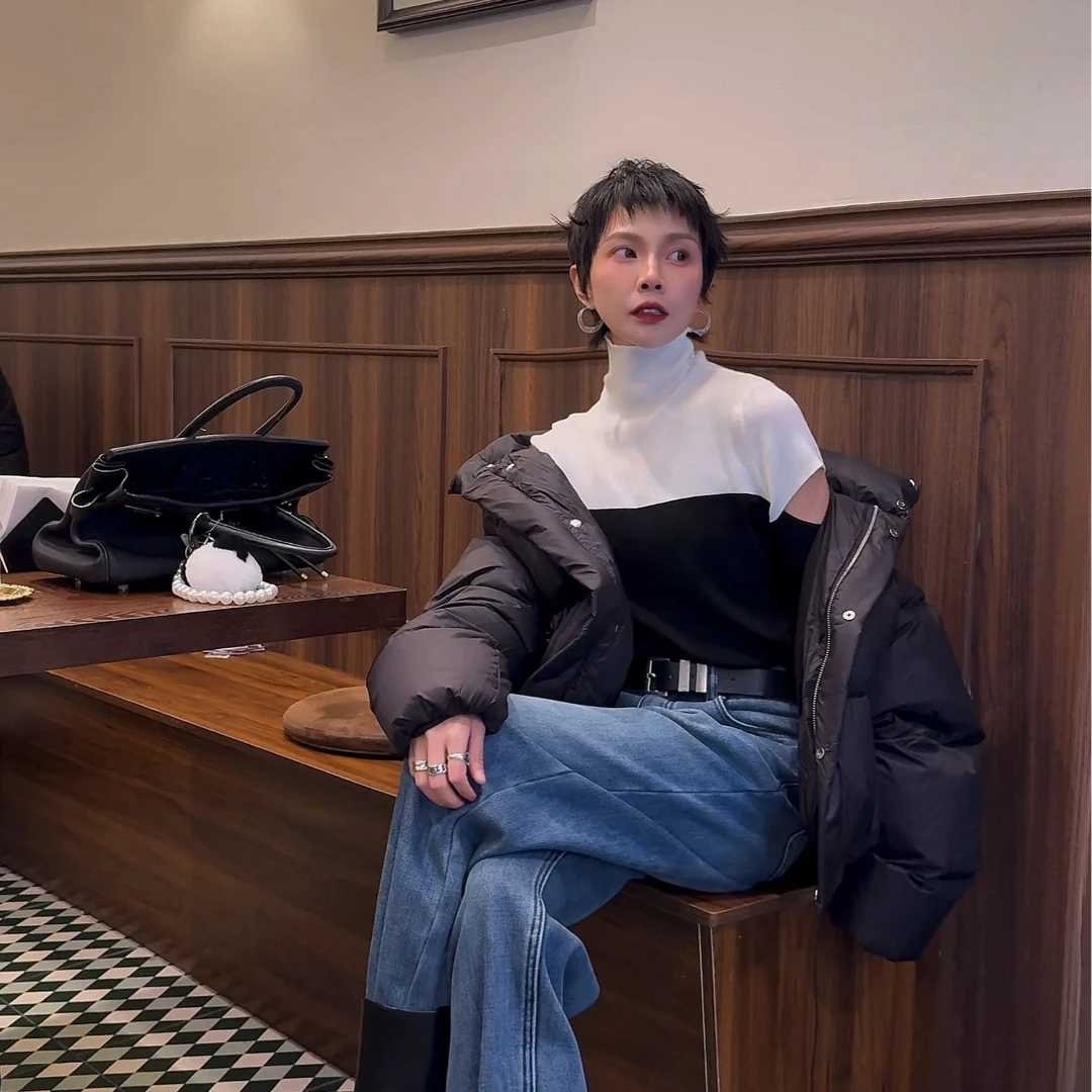 LYXZ x【夜幕流星】冬季穿搭慵懒气质高领镂空针织衫75691