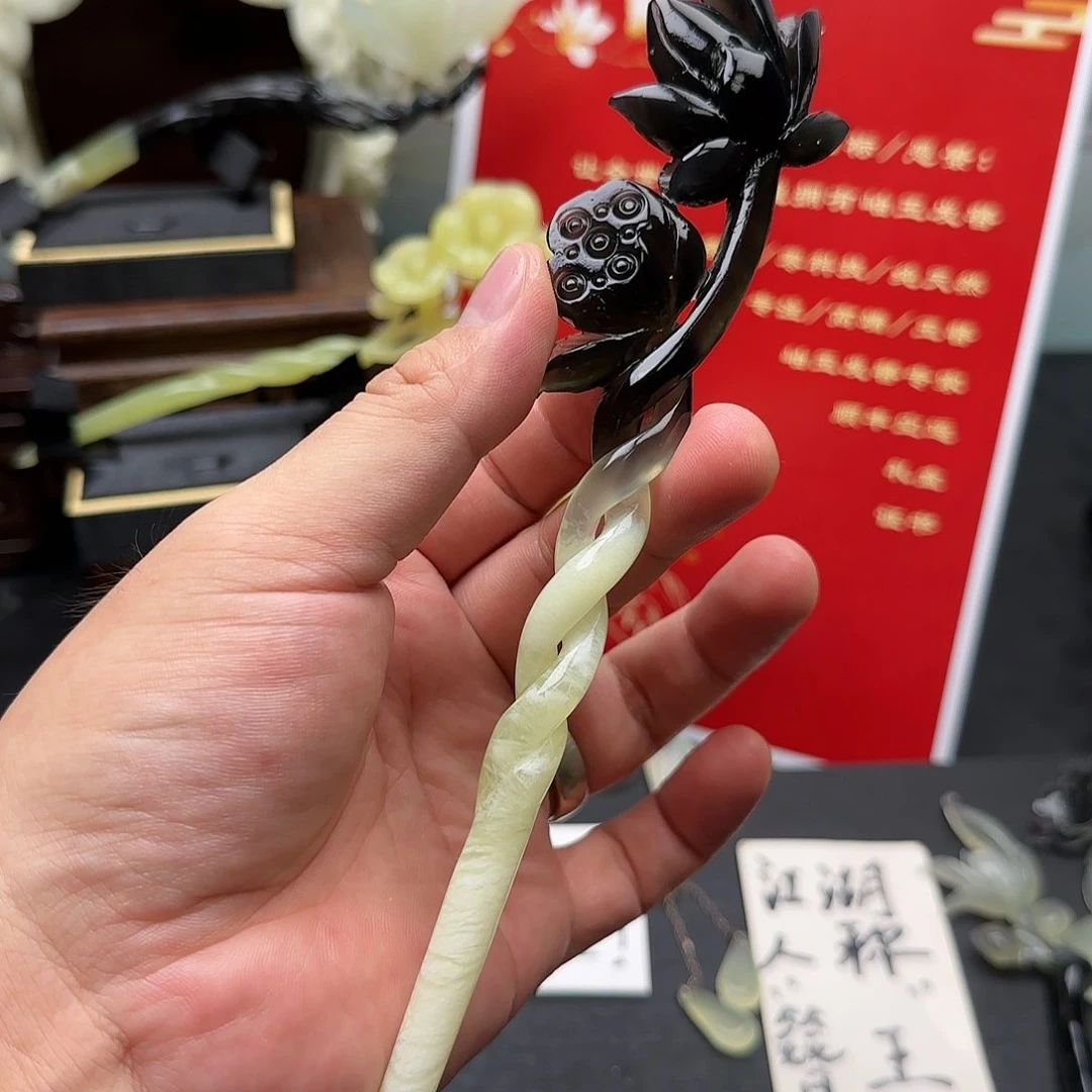 岫玉发饰未镶嵌岫玉发簪手工制作