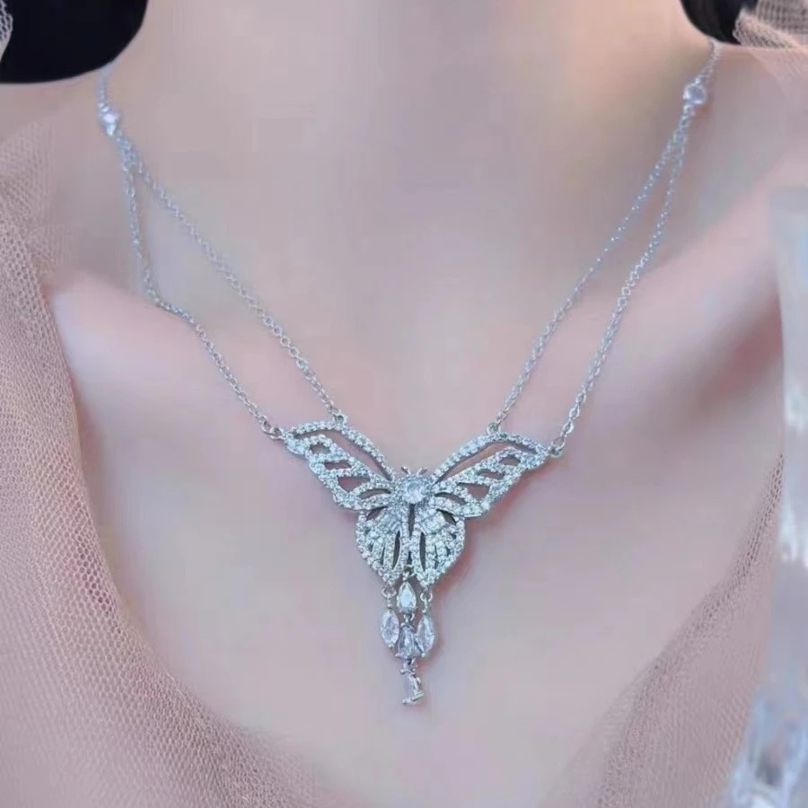 （雾澈）B31569蝴蝶项链轻奢小众银色锁骨链坠链女