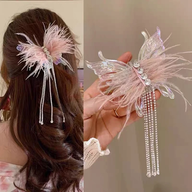 （梦幻羽毛）F3485清新可爱气质简约超仙百搭轻奢古风头饰流苏发夹