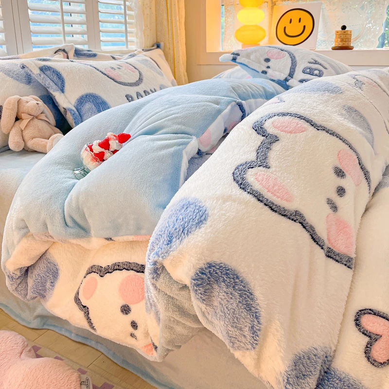 冬天加绒被套单件法兰绒牛奶绒被罩150x200*23单人珊瑚绒毛绒被单