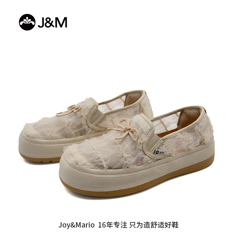 J&M/快乐玛丽新款透气蕾丝春季圆头渔夫鞋百搭网面87336W