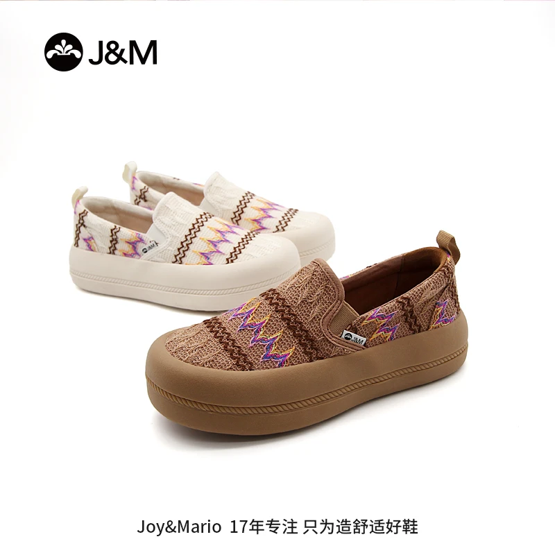 J&M/快乐玛丽2025年春夏新款民族风软底厚底防滑平底休闲鞋65773W
