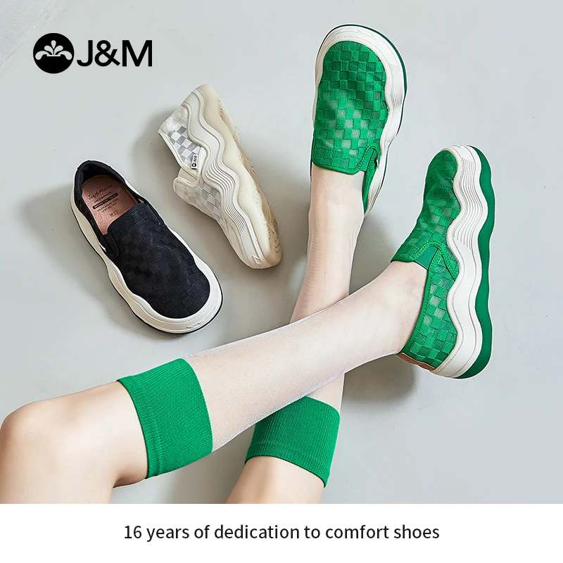 J&M/快乐玛丽春夏新款百搭透气薄款网面波浪底镂空鞋87312W