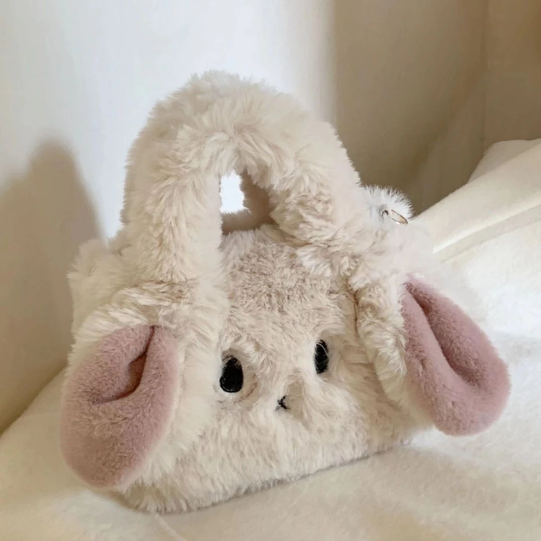 冬季卡通毛绒可爱兔子手提包包女2024新款小众单肩斜挎毛毛包少女