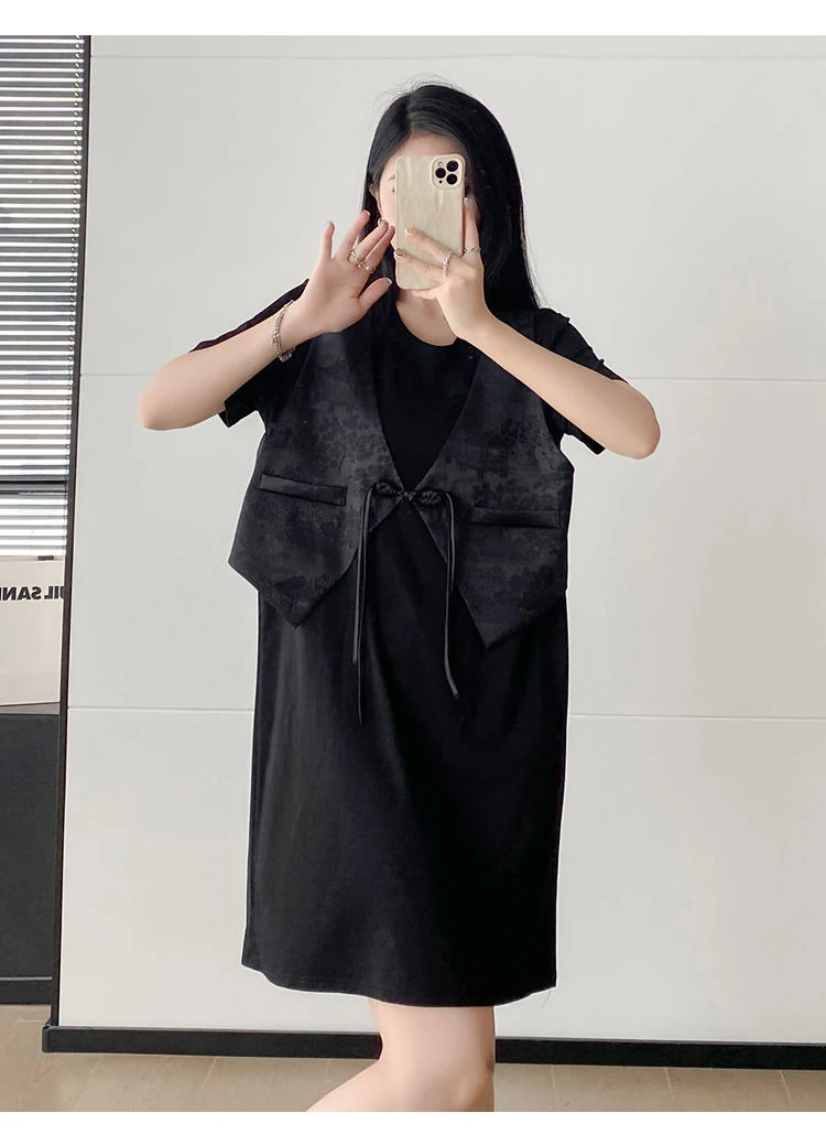 高品质新中式国风减龄显瘦连衣裙拼马甲女2024夏季新款遮肉设计感