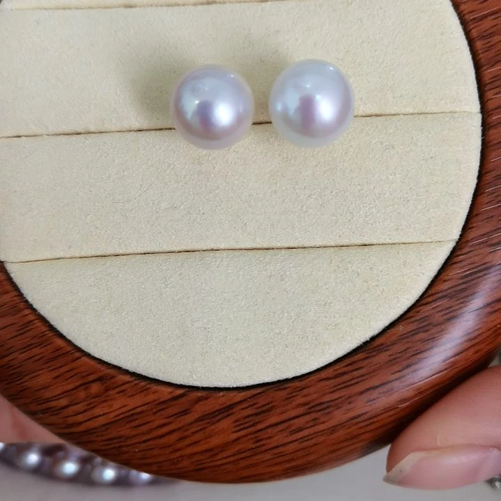 【闪购商品】淡水珍珠耳饰银S925镶嵌爱迪生珍珠耳钉10-11mm无瑕