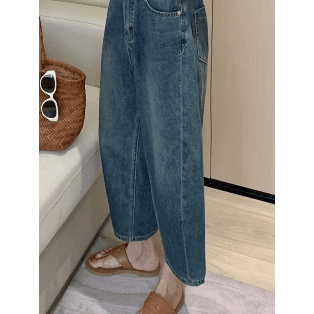 欧洲风香蕉裤女夏薄款九分牛仔裤2024新款潮流哈伦裤小个子深蓝长