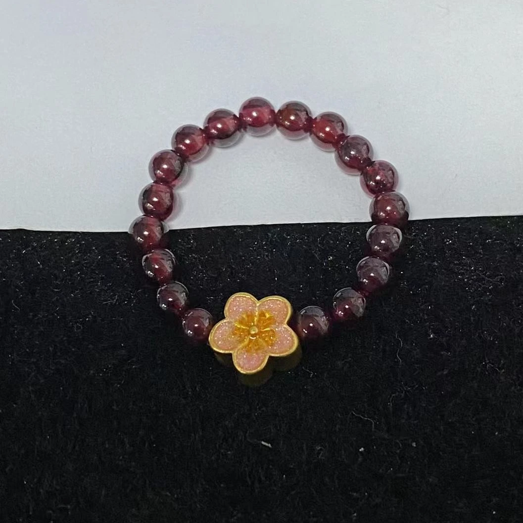 足金双面小樱花石 榴 石戒指时尚@@A105