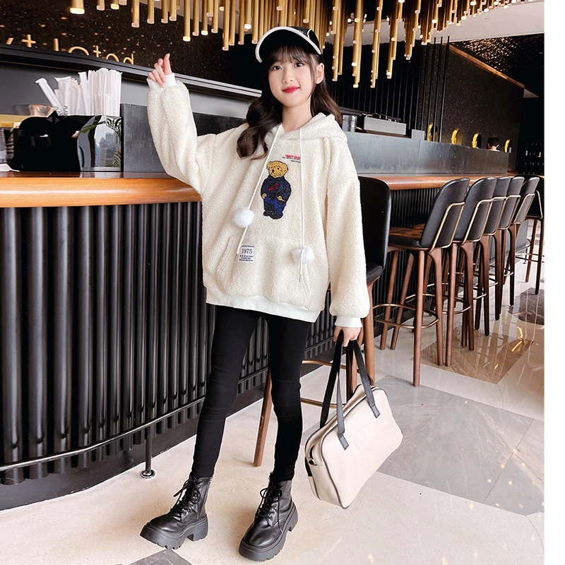 女童春装卫衣加绒洋气网红韩版2025新款中大童春秋加厚羊羔毛上衣
