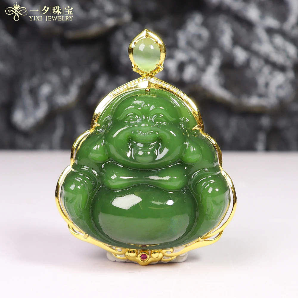 【一夕珠宝】18K和田玉佛公吊坠丨天然玉石丨35MM