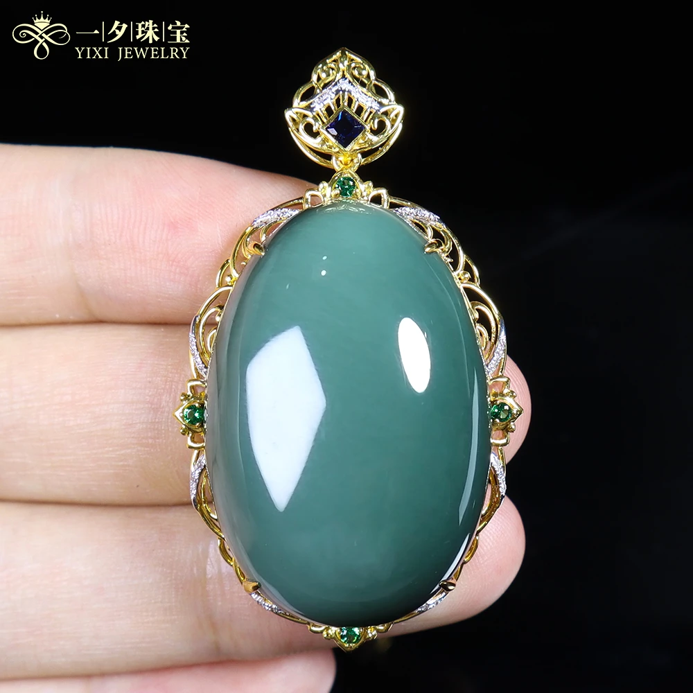【一夕珠宝】18K和田玉蛋面吊坠丨天然玉石