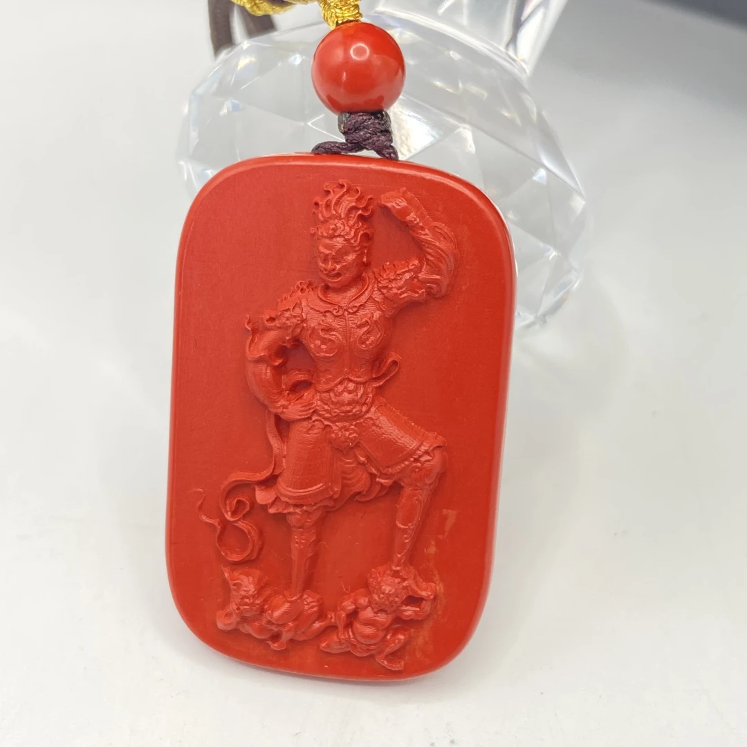含辰砂工艺品朱砂天王像吊坠