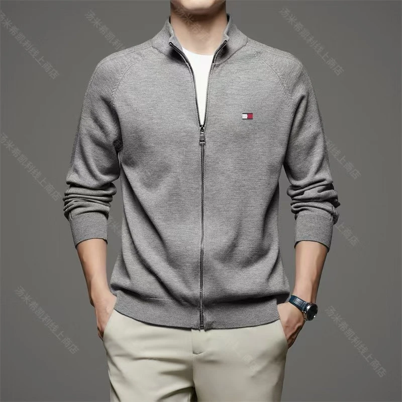 【美式高端】汤米希凯利男士秋冬新款时尚休闲立领长袖拉链针织开衫