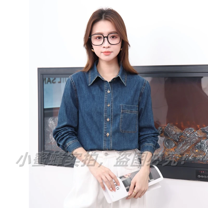 【006】叠穿内搭复古港风衬衣外套女2025春秋季长袖牛仔衬衫上衣
