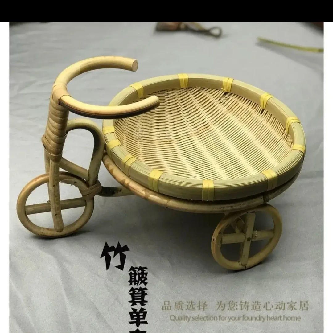 手工竹藤编织米罗三轮车小果盘