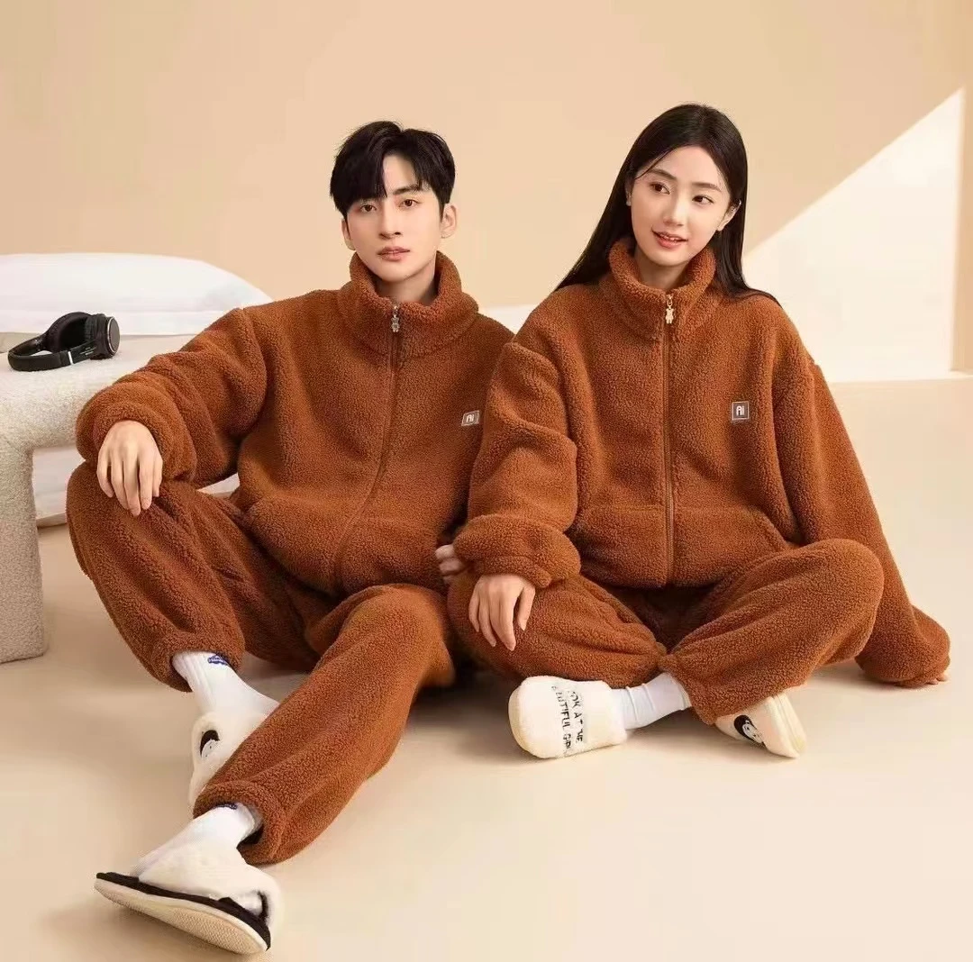【反季清仓】美拉德加绒加厚长袖男女同款北羔绒睡衣可外穿家居服