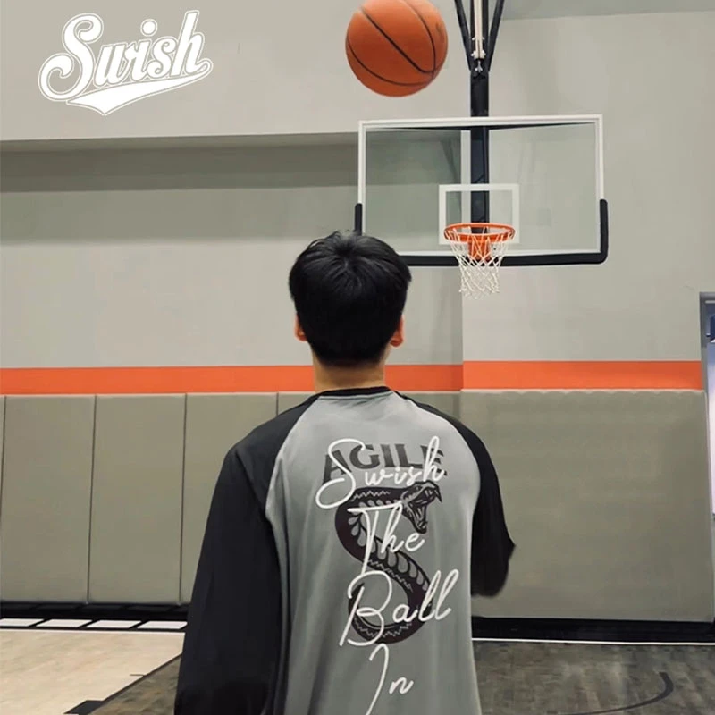 Swish插肩袖投篮服男美式篮球蛇印花训练服宽松运动训练服长袖
