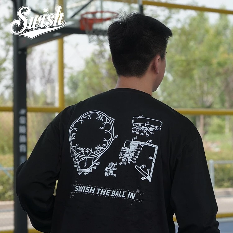 Swish 线稿印花棉美式篮球男秋季宽松投篮服训练服运动上衣男装