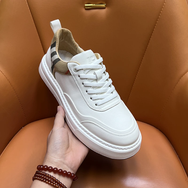 2024秋冬新品真皮男士休闲运动小白鞋厚底男士潮鞋四季款高端时尚