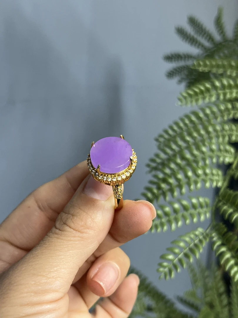 翡翠紫翡14k圆牌戒指