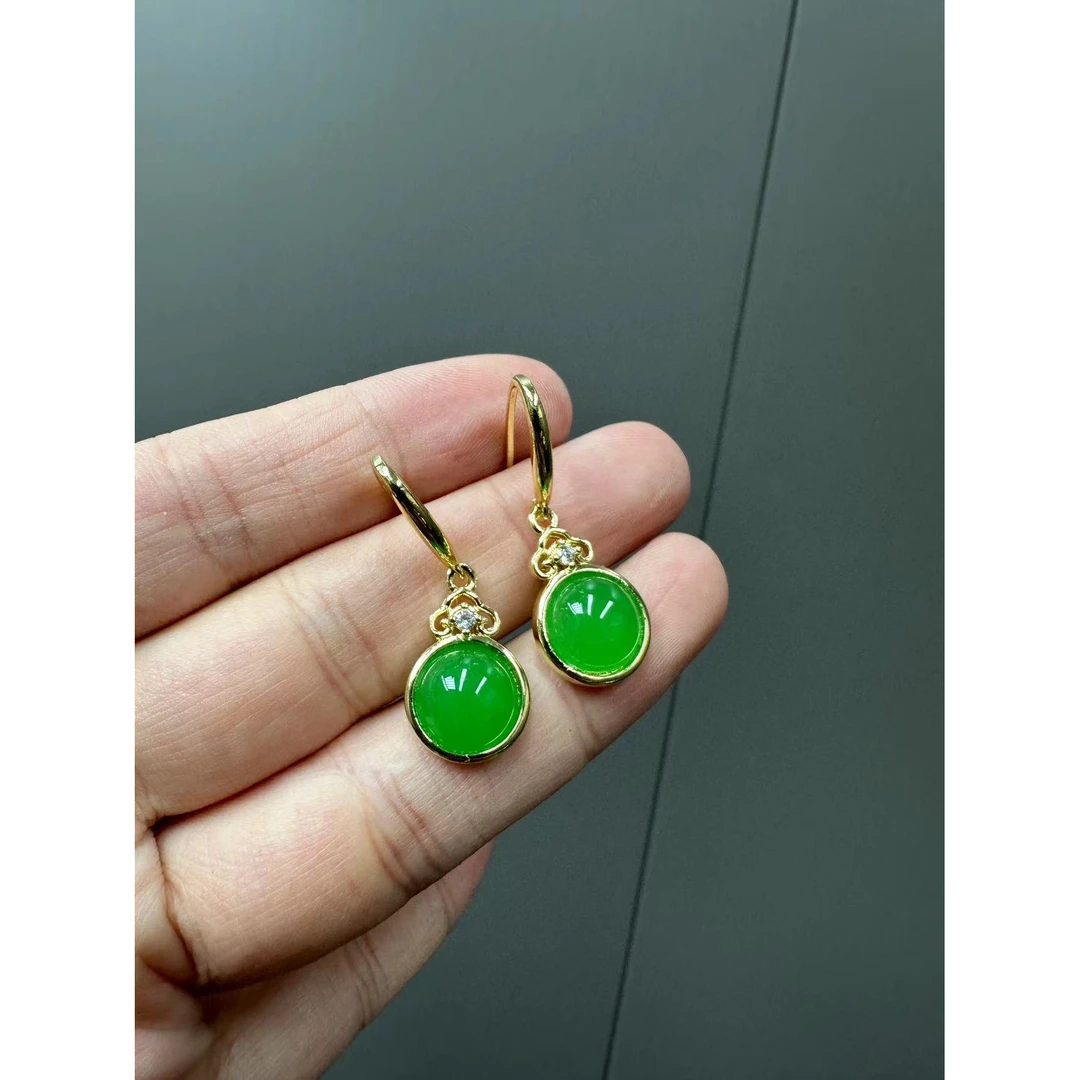 翡翠祥云14k小圆牌耳钩