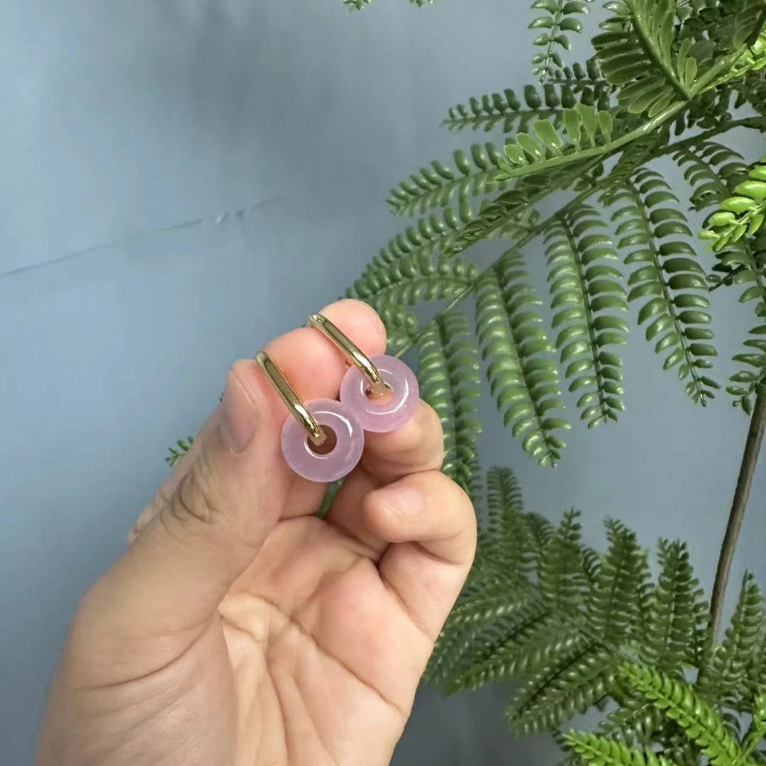 翡翠紫翡14k平安扣耳扣