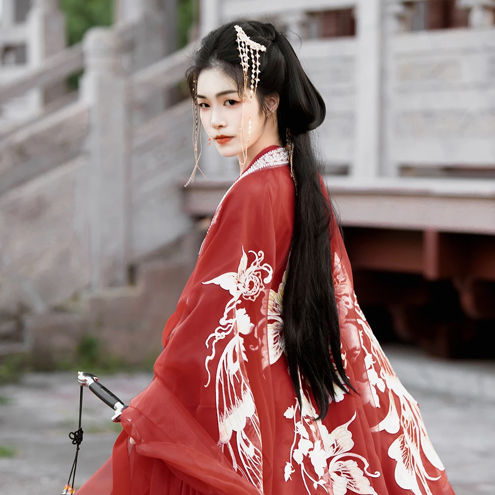 白帝南歌汉服正品原创设计重工绣花大袖衫细褶诃子裙《迁粉蝶-黄