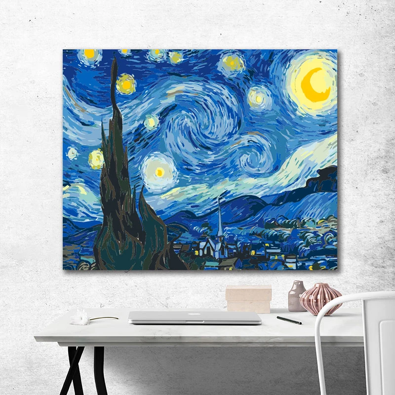 梵高星空diy数字油画手工填色零基础手绘涂色高级装饰填充油彩画