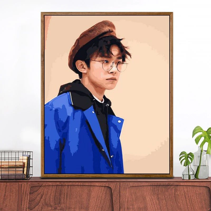 易烊千玺diy数字油画手工填色手绘涂色创意礼物装饰填充油彩画画