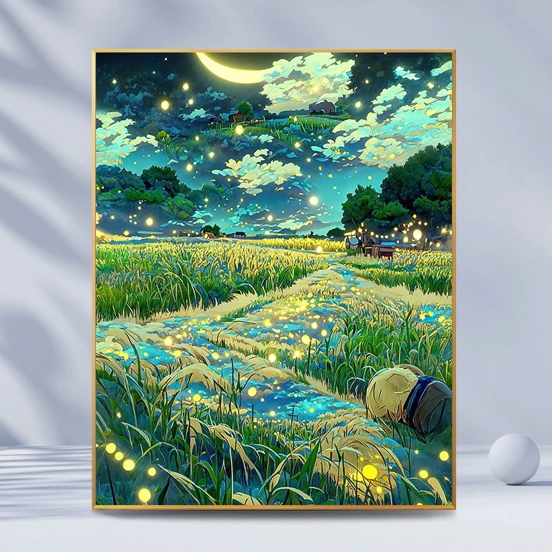 麦田星空diy数字油画填色涂画手工涂色高级客厅油画diy填色