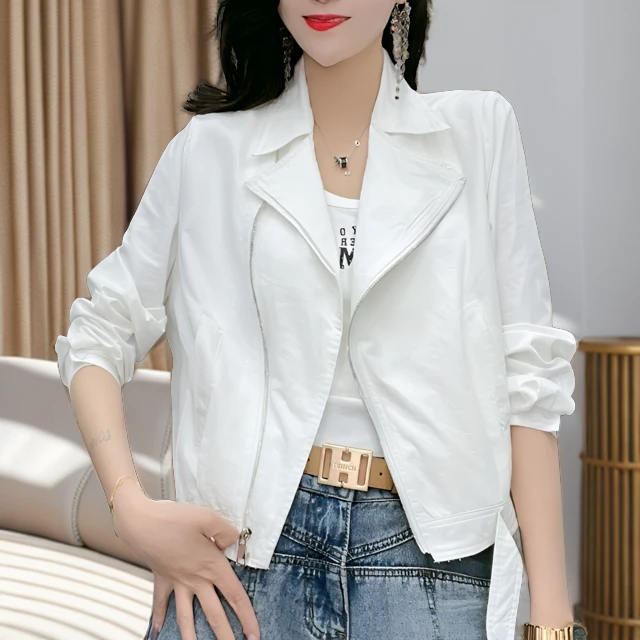 【众帆女装】 早秋款简约风百搭时尚显瘦休闲翻领宽松气质短款外套