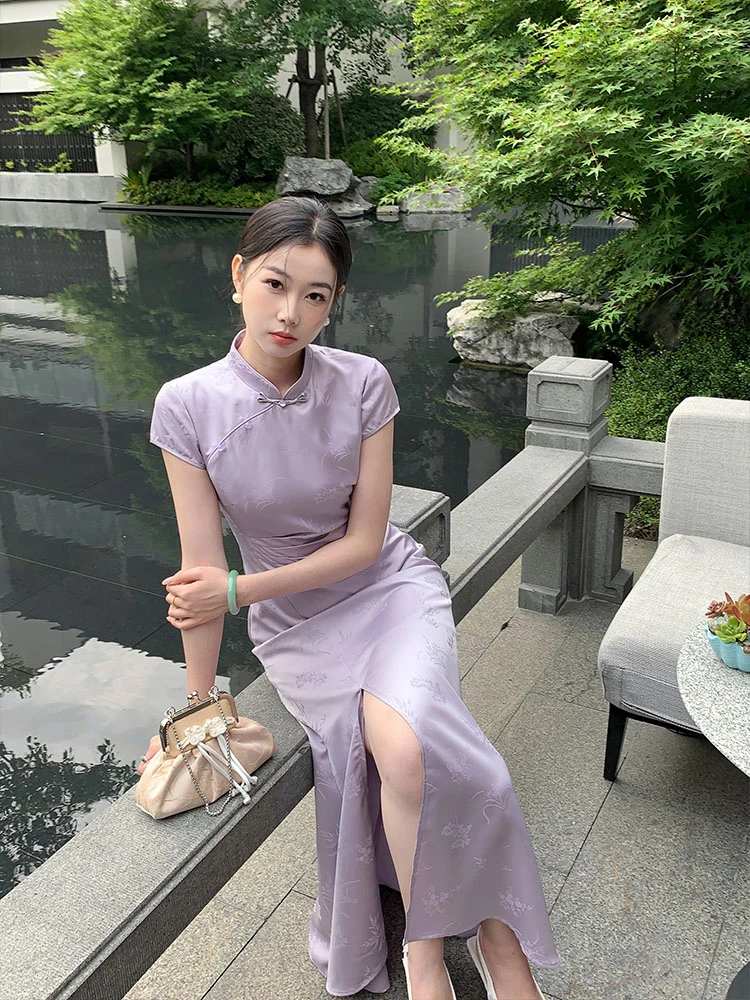 EIA一尧新中式国风【紫嫣】贵气千金改良提花中国风旗袍连衣裙气质