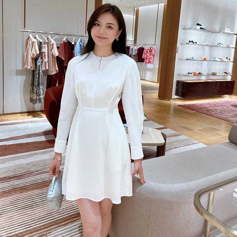 琳媚新款温柔气质优雅名媛醋酸长袖连衣裙女