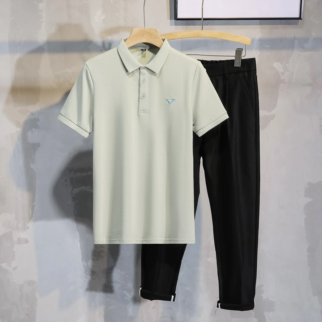 【70.2棉】2023夏季新款男士刺绣翻领珠地棉POLO衫透气休闲polo衫