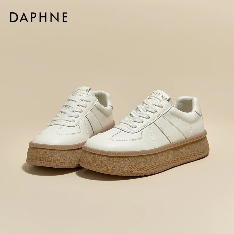达芙妮2025春秋新款德训鞋女低帮厚底小白鞋女款时尚百搭系带板鞋